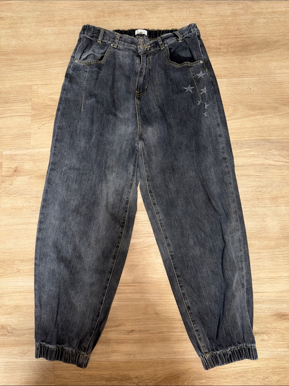 POL Black-Gray Star Accent Denim Joggers
